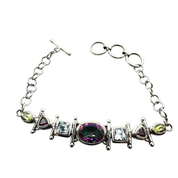 Color Changing Multi-Gemstone Sterling Silver Bracelet 8.5 Inch 25 Grams - Picture 4 of 6